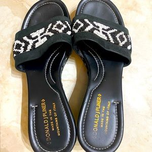 Black white beads Donald Palmer platform sandals